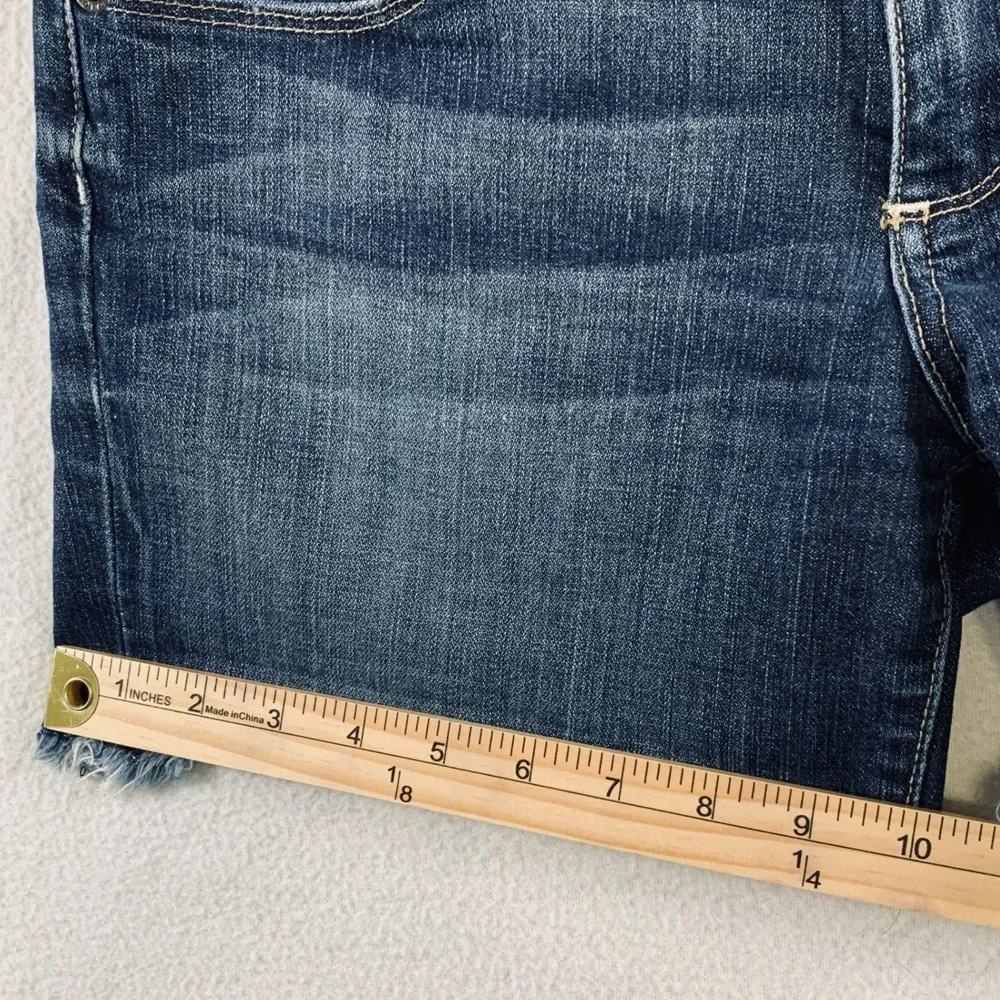 Paige Denim Shorts Women's Size 26 Dark Wash Blue Low‎ Rise Raw Hem 5